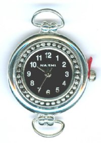 1 31x25mm Round Watch Two Loop Silver Tone with Black Face