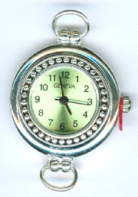 1 31x25mm Round Watch Two Loop Silver Tone with Green Face