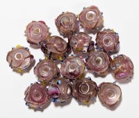 15, 10mm Crystal and Pink Round Wedding Cake Lampwork Beads