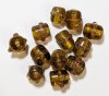 10 10x8mm Transparent Goldend Topaz and Gold Band Lampwork Barrel Beads