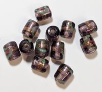 10 10x8mm Transparent Purple and Gold Lampwork Barrel Beads