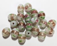 20 11x9mm White Opal and Gold Oval Lampwork Beads