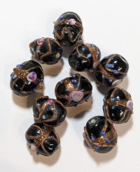 10 16x12mm Opaque Black Oval Wedding Cake Beads