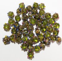 50, 6mm Transparent Olivine Wedding Cake Lampwork Beads