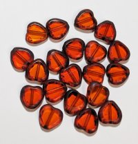 20 10mm Flat Cut Window Heart Beads Transparent Orange w/ Speckles