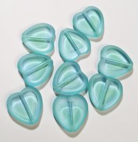 10 15mm Flat Cut Window Heart Beads Aqua & Green