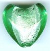1 19x20mm Light Green Silver Foil Heart Bead
