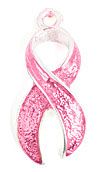1 23mm Transparent Hot Pink Curved Breast Cancer Ribbon Pendant