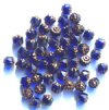 50 6mm Triangle Faceted Cobalt with Antique Gold Coated Ends
