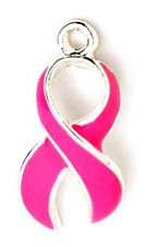 1 23mm Opaque Pink Curved Breast Cancer Ribbon Pendant