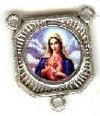1 18x14mm Square Antique Silver 3 Ring Immaculate Heart and Mary Connector