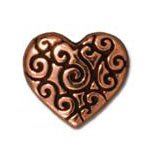 1 10x12mm TierraCast Flat Antique Copper Heart with Scroll Design