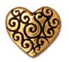 1 10x12mm TierraCast Flat Antique Gold Heart with Scroll Design