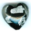 1 19x20mm Black & Crystal Glass Heart Bead with Silver Foil Splash 