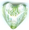1 19x20mm Light Olive & Silver Foil Glass Heart Bead 
