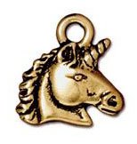 1 14mm TierraCast Antique Gold Unicorn Head Pendant
