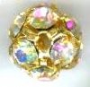 1 10mm Round Gold with Crystal AB Rhinestones