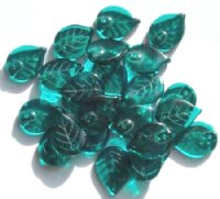 25 18x13mm Transparent Dark Teal Glass Leaf Beads