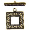 1 Set of 18mm Antique Brass Pewter Square Scroll Toggle
