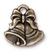 1 17x16mm TierraCast Brass Oxide Bells with Bow Pendant