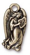 1 22x11mm TierraCast Brass Oxide Angel with Harp Pendant