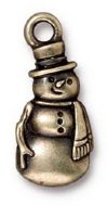 1 23x10mm TierraCast Brass Oxide Snowman Pendant