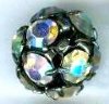 1 10mm Round Gunmetal with Crystal AB Rhinestones