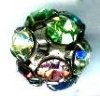 1 10mm Round Gunmetal with Multi Pastel Rhinestones