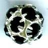 1 10mm Round Silver with Jet Rhinestones