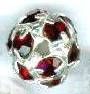 1 8mm Round Silver with Ruby Rhinestones