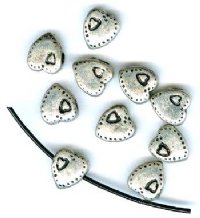 10 8x9mm Antique Silver Stamped Heart Beads