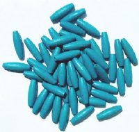 50 20x6mm Turquoise Spaghetti Oval Wood Beads 