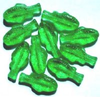 10 28x13mm Light Green Glass Fish Beads