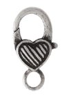 5 27mm Antique Silver Heart Lobster Clasps with Stripes