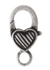 5 27mm Antique Silver Heart Lobster Clasps with Stripes