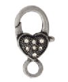 5 27mm Antique Silver Heart Lobster Clasps with Rhinestones