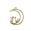 1, 26x21mm Beadwork Gold Plated Moon with Cats Pendant / Link