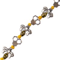 5 Inch Yellow, Black and Silver Honeycomb and Bee Bead Strand
