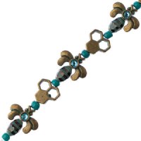 5 Inch Blue, Black and Antique Brass Honeycomb and Bee Bead Strand