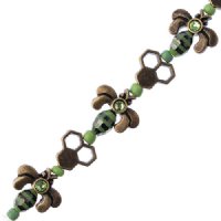 5 Inch Green, Black and Antique Brass Honeycomb and Bee Bead Strand