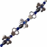 5 Inch Sapphire, Black and Antique Silver Honeycomb and Bee Bead Strand