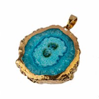1, 30x40mm Baby Blue Solar Quartz Pendant with Gold Electroplated Bail and Bezel