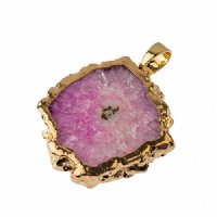 1, 30x40mm Pink Solar Quartz Pendant with Gold Electroplated Bail and Bezel