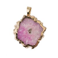 1, 30x40mm Pink Solar Quartz Pendant with Gold Electroplated Bail and Bezel