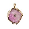 1, 30x40mm Pink Solar Quartz Pendant with Gold Electroplated Bail and Bezel
