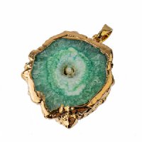 1, 30x40mm Green Solar Quartz Pendant with Gold Electroplated Bail and Bezel
