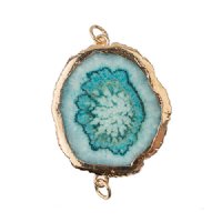 1, 30x40mm Baby Blue Solar Quartz Connector with Gold Electroplated Loops and Bezel