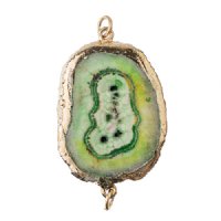 1, 30x40mm Green Solar Quartz Connector with Gold Electroplated Loops and Bezel