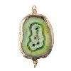 1, 30x40mm Green Solar Quartz Connector with Gold Electroplated Loops and Bezel