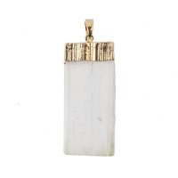 1, 18 -23mm x50 -55mm Selenite Crystal Slice with Gold Plated Cap and Bail